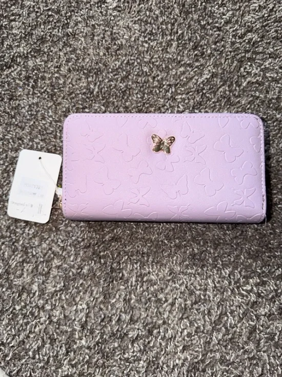 Butterfly-Embossed Double Zip Wallet - Lavender - Picture 2 of 10